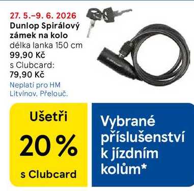 Dunlop Spirálový zámek na kolo, délka lanka 150 cm  