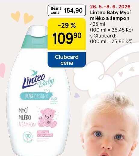 Linteo Baby Mycí mléko a šampon, 425 ml  
