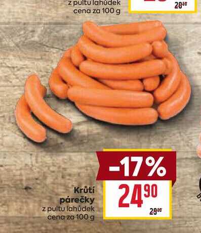 Krůtí párečky z pultu lahůdek cena za 100 g