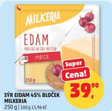 SÝR EIDAM 45% BLOČEK MILKERIA, 250 g 