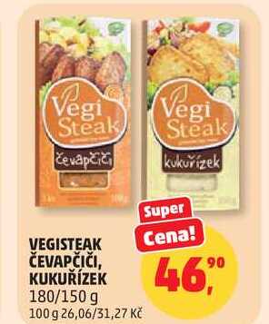 VEGISTEAK ČEVAPČIČI, KUKUŘÍZEK, 180/150 g