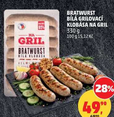 BRATWURST BÍLÁ GRILOVACÍ KLOBÁSA NA GRIL, 330 g