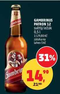 GAMBRINUS PATRON 12 světlý ležák, 0,5 l