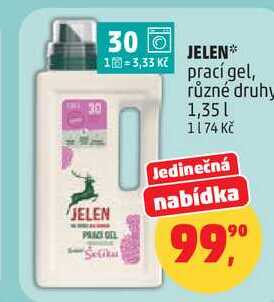 JELEN prací gel, různé druhy, 1,35 l