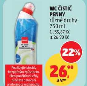 WC ČISTIČ PENNY různé druhy, 750 ml