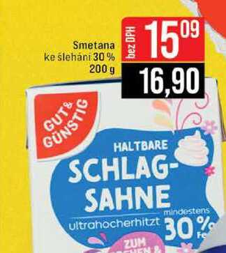 Smetana ke šlehání 30 % 200 g 