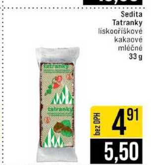 Sedita Tatranky liskooříškovė kakaové mléčné 33 g