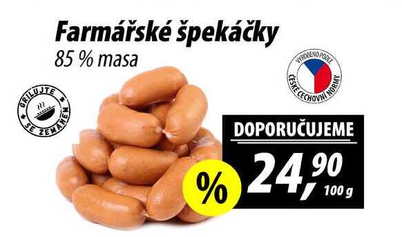 Farmářské špekáčky 85% masa, 100 g