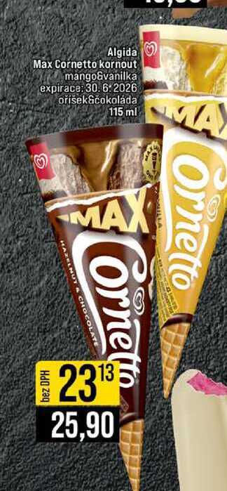 Algida Max Cornetto kornout mango&vanilka expirace oříšek&čokoláda 115 ml