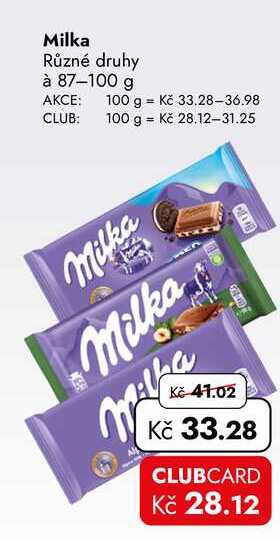 Milka Různé druhy à 87-100 g