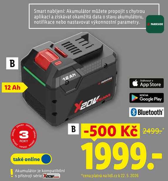 PARKSIDE PERFORMANCE 20V Smart akumulátor 12 Ah 