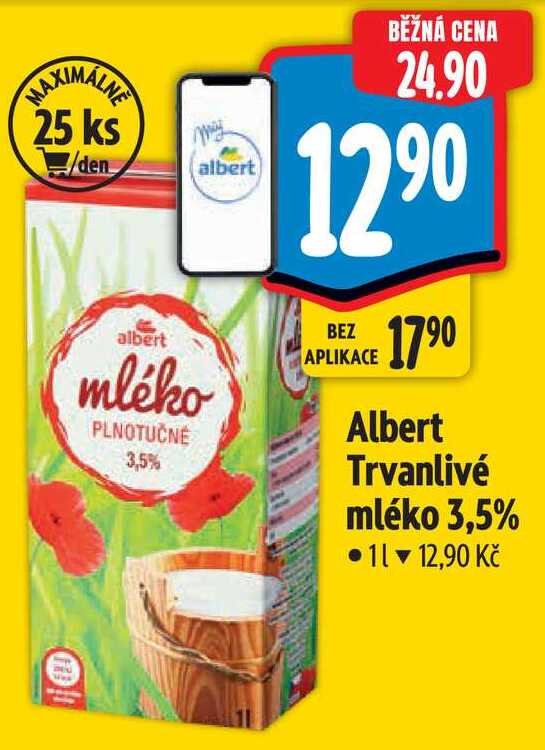 Albert Trvanlivé mléko 3,5%, 1 l