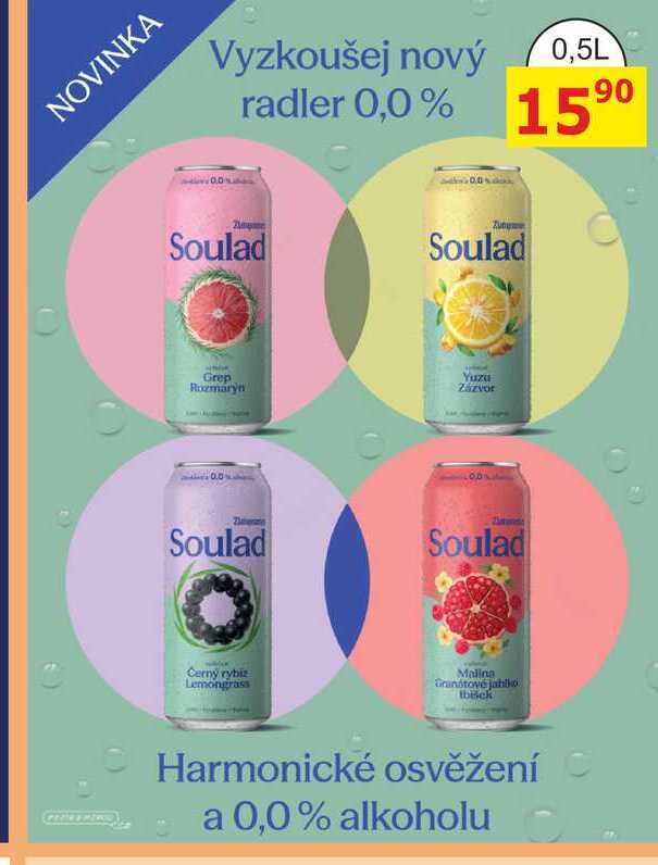 Soulad radler 0,0% alkoholu 0,5l plech
