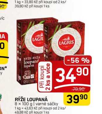 RÝŽE LOUPANÁ LAGRIS 8 x 100 g | varné sáčky 