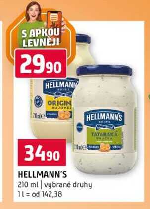 HELLMANN'S 210 ml vybrané druhy 