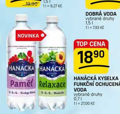HANÁCKÁ KYSELKA FUNKČNÍ OCHUCENĀ VODA vybrané druhy 0,7l 