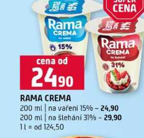 RAMA CREMA 31% 200 ml na vaření 15% 200 ml na šlehání  v akci