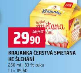 KRAJANKA ČERSTVÁ SMETANA KE ŠLEHÁNÍ 250 ml 33 % tuku