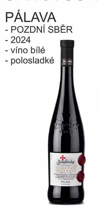TEMPLÁŘSKÉ SKLEPY 0,75l PÁLAVA - POZDNÍ SBĚR 2024