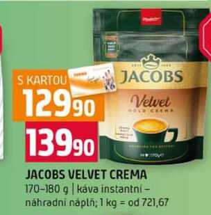 JACOBS VELVET CREMA 170-180 g káva instantni náhradní náplň