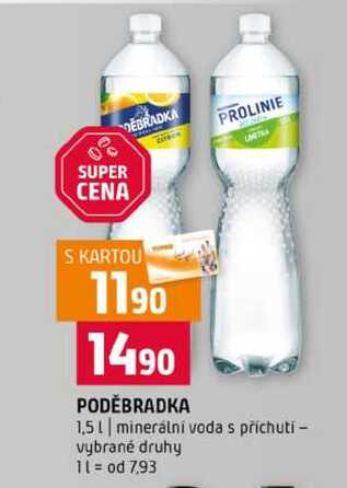 PODĚBRADKA 1,5l minerální voda s příchutí vybrané druhy