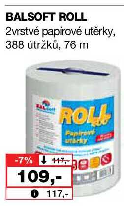 BALSOFT ROLL 2vrstvé papírové utěrky, 388 útržků, 76 m