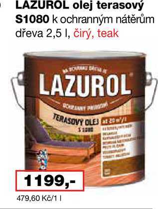 LAZUROL olej terasový S1080 k ochranným nátěrům dřeva 2,5l