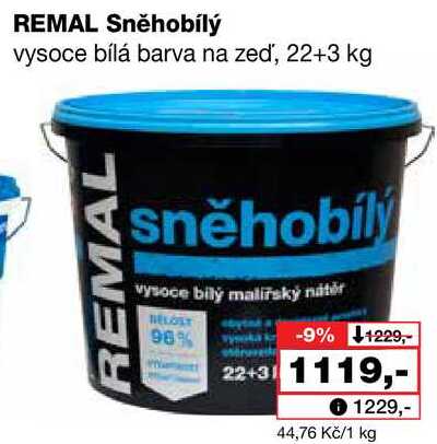REMAL Sněhobílý vysoce bílá barva na zeď, 22+3 kg