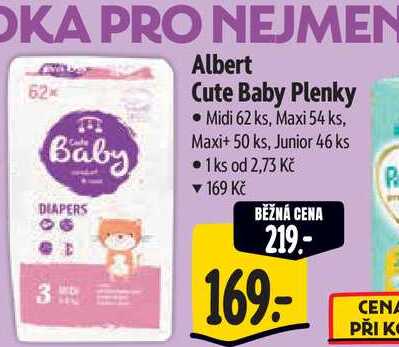Albert Cute Baby Plenky Midi 62 ks, Maxi 54 ks, Maxi+ 50 ks, Junior 46 ks