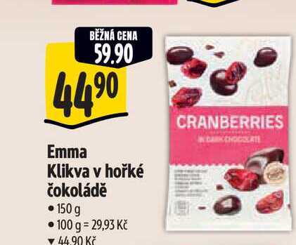   Emma Klikva v hořké čokoládě  150 g 