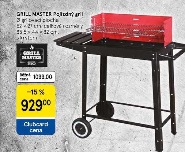GRILL MASTER Pojízdný gril, Ø grilovací plocha 52 x 27 cm, celkové rozměry 85.5 x 44 x 82 cm.