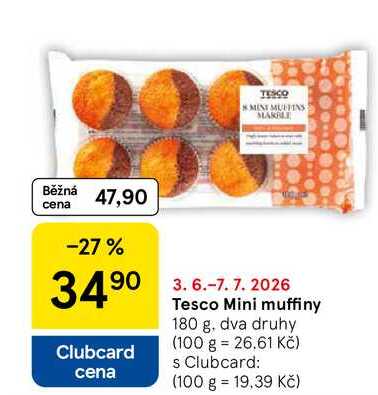 Tesco Mini muffiny, 180 g, dva druhy