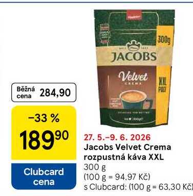 Jacobs Velvet Crema rozpustná káva XXL, 300 g