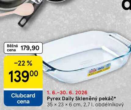Pyrex Daily Skleněný pekáč, 35 x 23 x 6 cm. 2,7 1, obdélníkový