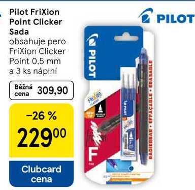 Pilot Frixion Point Clicker Sada, obsahuje pero Frixion Clicker Point 0.5 mm a 3 ks náplní