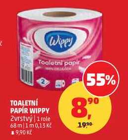 TOALETNÍ PAPÍR WIPPY 2 vrstvý, 1 role, 68 m
