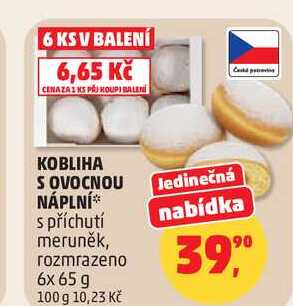 KOBLIHA S OVOCNOU NÁPLNÍ s příchutí meruněk, rozmrazeno, 6x 65 g 
