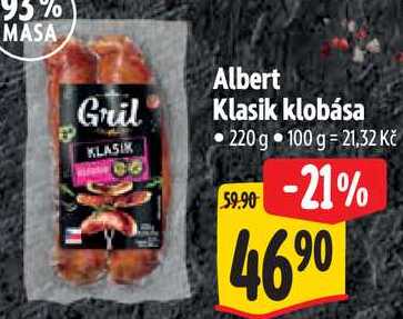 Albert Klasik klobása, 220 g