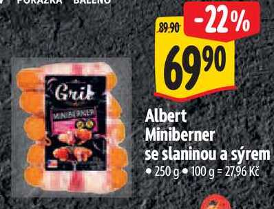 Albert Miniberner se slaninou a sýrem, 250 g