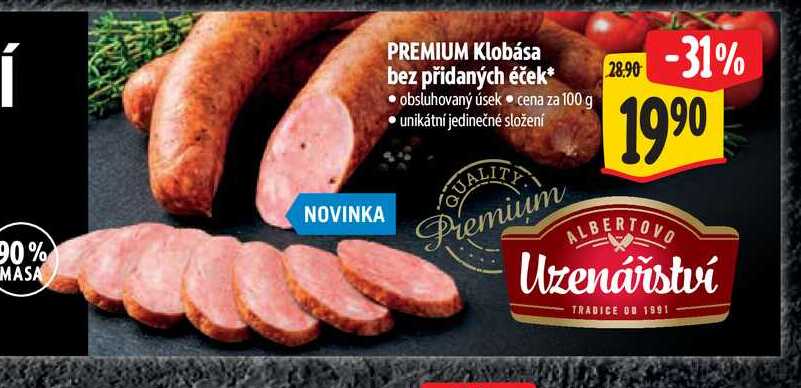  PREMIUM Klobása bez přidaných éček 100 g
