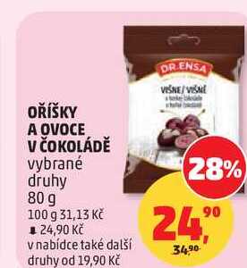 OŘÍŠKY A OVOCE V ČOKOLÁDĚ vybrané druhy, 80 g  