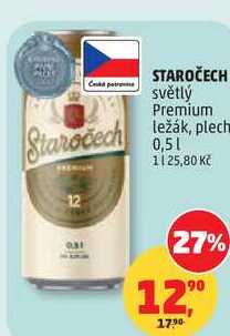 STAROČECH světlý Premium ležák, plech, 0,5 l 