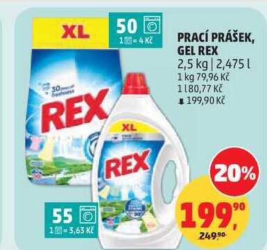 PRACÍ PRÁŠEK, GEL REX, 2,5 kg, 2,475 l