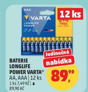 BATERIE LONGLIFE POWER VARTA, AA, AAA, 12 ks
