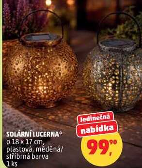 SOLÁRNÍ LUCERNA, průměr 18 x 17 cm, plastová, měděná/ stříbrná barva, 1 ks 