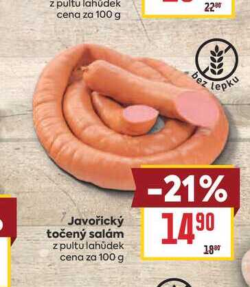 Javořický točený salám z pultu lahůdek cena za 100 g 