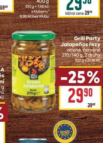 Grill Party Jalapeños řezy zelené, červené 270/140 g