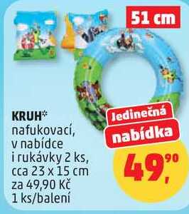 KRUH, nafukovací, v nabídce i rukávky 2 ks, cca 23 x 15 cm za 49,90 Kč, 1 ks/balení  