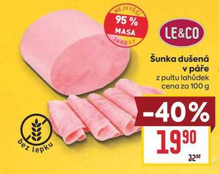 Šunka dušená v páře z pultu lahůdek cena za 100 g 