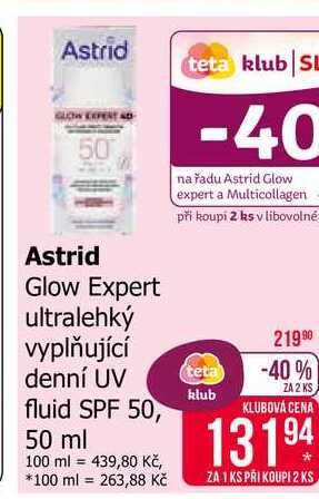 Astrid Glow Expert ultralehký vyplňující denní UV fluid SPF 50, 50 ml 